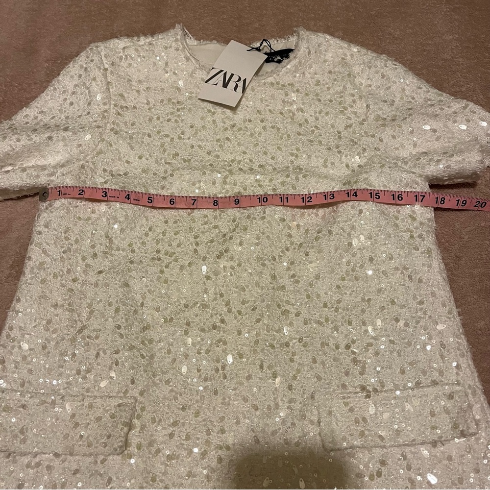 Zara white sequins fringed short sleeve shift mini dress - Picture 8 of 14